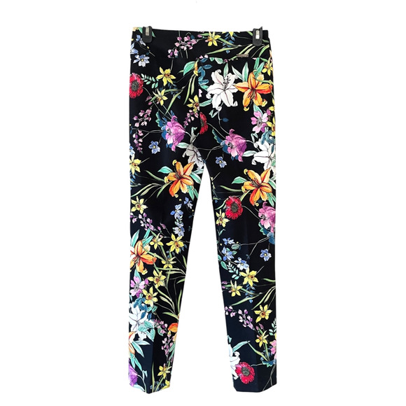 JOSEPH RIBKOFF Size US 6 Black Multicolor Floral Pull-On Stretch Cropped Pants - Picture 5 of 6